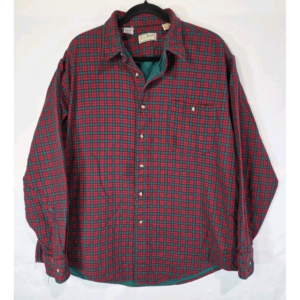 LL Bean Flannel Shirt Mens XL Red Green Chamois Lined Plaid E972 Lumberjack